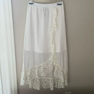 By & By Boho Lace Trim Country WesternLong Maxi Skirt Girl L 14 Ivory Off-White